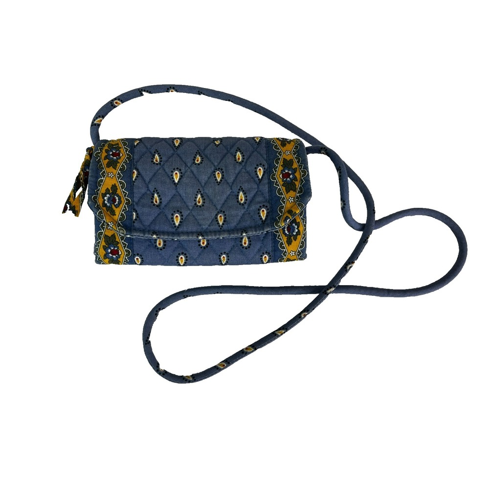 Vera Bradley Retired French Blue Print Tri Fold Organizer Cross Body Strap